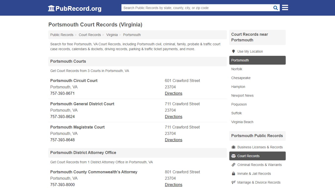 Free Portsmouth Court Records (Virginia Court Records) - PubRecord.org